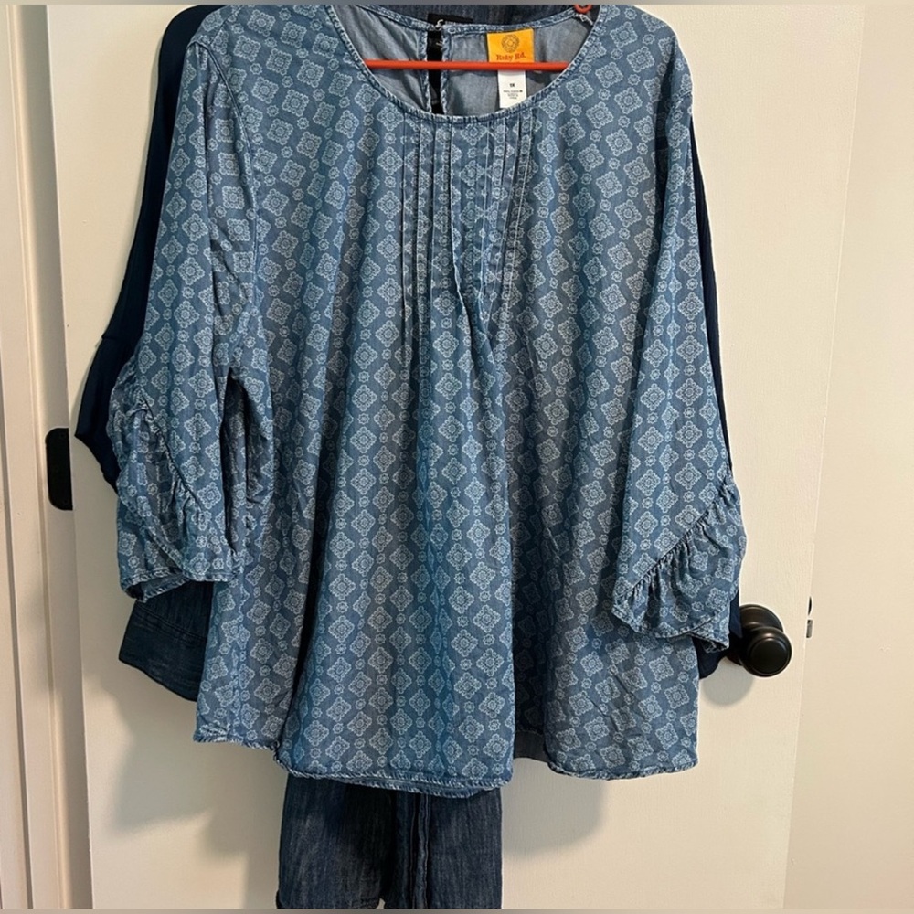 2 Blouses & 1 Denim Dress.  Ruby Rd, & simply Emma Lot of 3 EUC all for $8 or BO